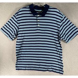 Consensus Golf Polo Shirt Men's Large Blue Stripe Short Sleeve Double Mercerized